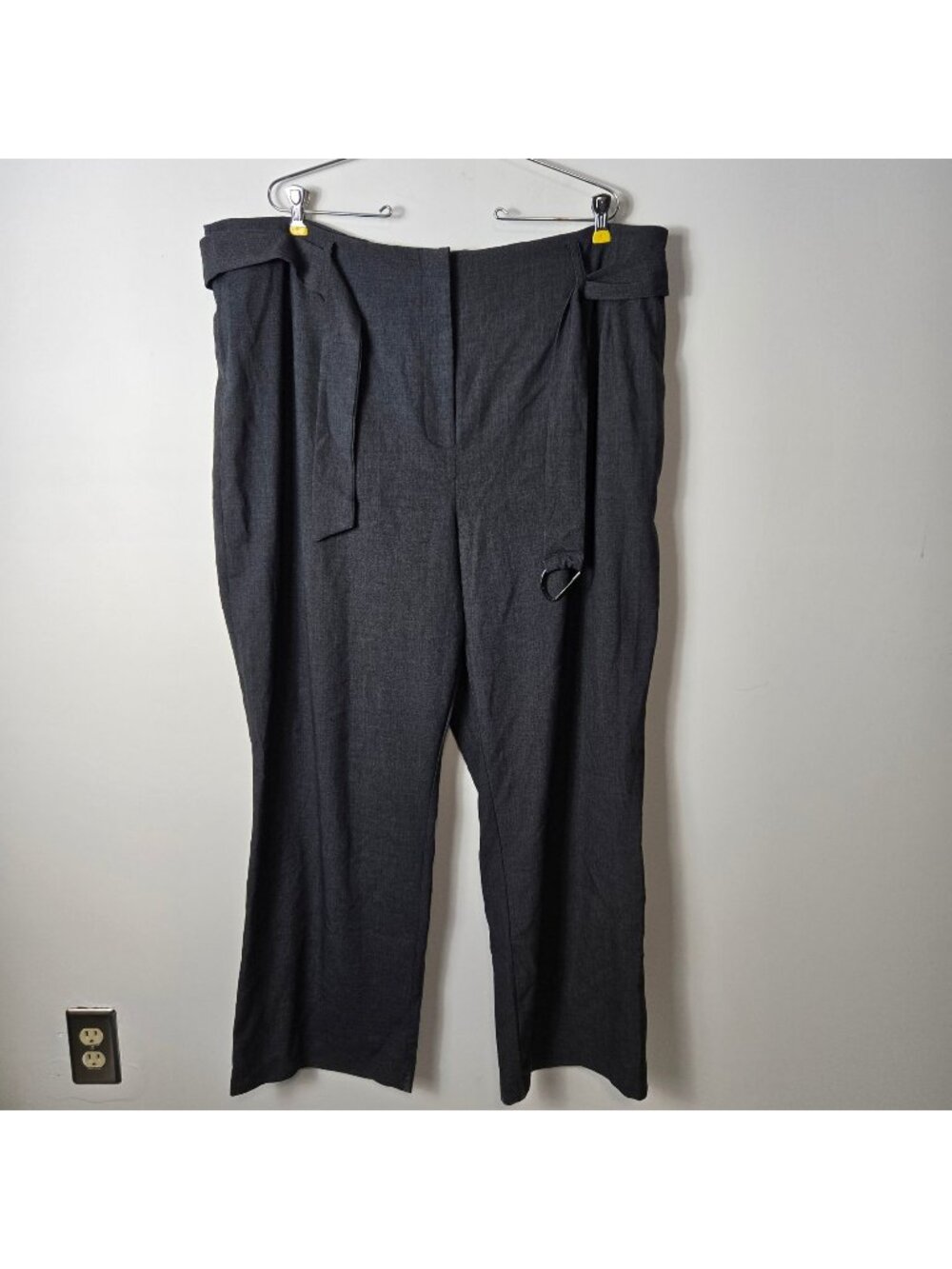 Standards & Practices Size 18 Belted Straight Leg Paper Bag Pants Gray Office